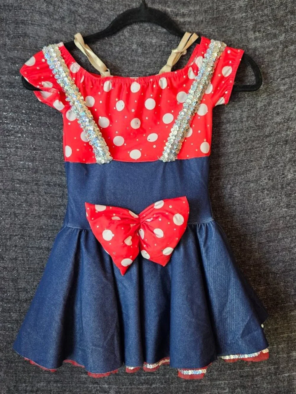Choo Choo Boogie Dance Costume Dress Red Polka Dot Blue Girls Size 11-12